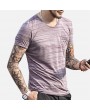 Mens Basic Breathable Striped Chest Pocket Casual Loose Brief T-shirt