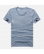 Mens Basic Breathable Striped Chest Pocket Casual Loose Brief T-shirt