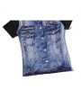 Mens Creative 3D Denim Jacket Printed Tops O-neck Short Sleeve Casual T-shirt