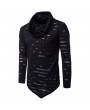 Mens Hip-Hop Holes Pile Heap Collar Irregular Hem Solid Color Long Sleeve Casual Cotton T-shirt