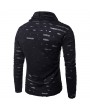 Mens Hip-Hop Holes Pile Heap Collar Irregular Hem Solid Color Long Sleeve Casual Cotton T-shirt