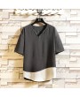 Mens Cotton Linen T-Shirt Vintage Patchwork Chinese Style Summer Linen Tee Shirt