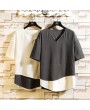 Mens Cotton Linen T-Shirt Vintage Patchwork Chinese Style Summer Linen Tee Shirt