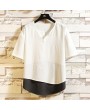 Mens Cotton Linen T-Shirt Vintage Patchwork Chinese Style Summer Linen Tee Shirt