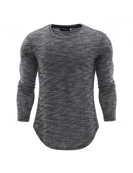 Mens Knitting Tops Solid Color Long-Sleeved O-Neck Regular Fit Casual T shirt