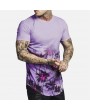 Mens Floral Printed Round Hem Short Sleeve O-Neck Casual Cotton Loose T-shirts