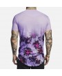 Mens Floral Printed Round Hem Short Sleeve O-Neck Casual Cotton Loose T-shirts