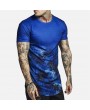 Mens Floral Printed Round Hem Short Sleeve O-Neck Casual Cotton Loose T-shirts