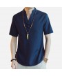 Mens National Style Cotton Linen Summer Short Sleeve Casual T shirt