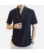 Mens National Style Cotton Linen Summer Short Sleeve Casual T shirt