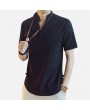 Mens National Style Cotton Linen Summer Short Sleeve Casual T shirt