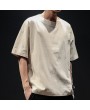 Mens Cotton Breathable Brief Embroidered Short Sleeve Crew Neck Casual Pullover T shirt