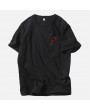 Mens Embroider Cotton Round Neck Short Sleeve Loose Casual T-shirt