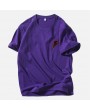 Mens Embroider Cotton Round Neck Short Sleeve Loose Casual T-shirt