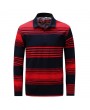 Mens Fashion Stripe Color Long Sleeve Lapel Collar Cotton Casual Golf Shirt