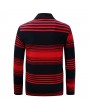 Mens Fashion Stripe Color Long Sleeve Lapel Collar Cotton Casual Golf Shirt