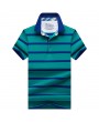 Mens Summer Casual Business Slim Fit Striped Cotton Turn-down Collar Golf Shirt