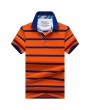 Mens Summer Casual Business Slim Fit Striped Cotton Turn-down Collar Golf Shirt