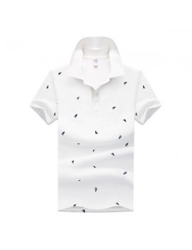 Summer Mens Short Sleeved Turndown Collar Sailing Boats Printing Golf Shirt