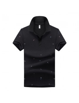 Summer Mens Short Sleeved Turndown Collar Sailing Boats Printing Golf Shirt