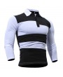 Mens Stripe Printing Long Sleeve Turn-down Collar Slim Fit Casual Polo Shirt