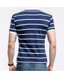 Mens Stripes Pattern Golf Shirt Turn-down Collar Short Sleeve Casual Tops