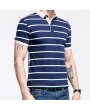 Mens Stripes Pattern Golf Shirt Turn-down Collar Short Sleeve Casual Tops