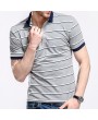 Mens Stripes Pattern Golf Shirt Turn-down Collar Short Sleeve Casual Tops