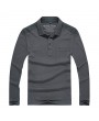 Mens Fall Brief Solid Color Turn-down Collar Long Sleeve Casual Polo Shirt