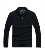 Mens Fall Brief Solid Color Turn-down Collar Long Sleeve Casual Polo Shirt