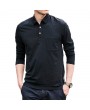 Mens Fall Brief Solid Color Turn-down Collar Long Sleeve Casual Polo Shirt