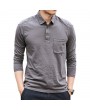 Mens Fall Brief Solid Color Turn-down Collar Long Sleeve Casual Polo Shirt