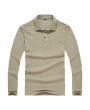 Mens Fall Brief Solid Color Turn-down Collar Long Sleeve Casual Polo Shirt