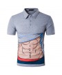 Mens Creative Muscle Cartoon Printed Short Sleeve Slim Fit Casual Golf Shirt