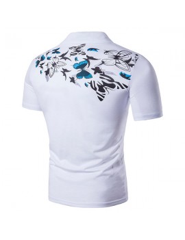 Mens Summer Butterfly Printed Short Sleeve Turn-down Collar Casual Golf Shirts