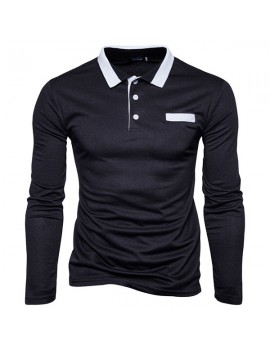 Mens Brief Style Golf Shirt Breathable Solid Color Slim Fit Long Sleeve Casual T Shirt