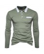 Mens Brief Style Golf Shirt Breathable Solid Color Slim Fit Long Sleeve Casual T Shirt