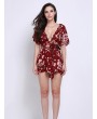 Women Sexy Vintage Floral Print V Neck Playsuit