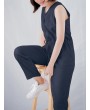 Sleeveless Harem Drawstring V Neck Button Jumpsuit