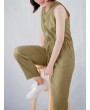 Sleeveless Harem Drawstring V Neck Button Jumpsuit