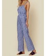 Casual Striped Straps Jumpsuit With Pockets