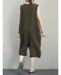 Pockets Button Solid Color Sleeveless Jumpsuit