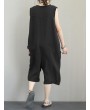 Pockets Button Solid Color Sleeveless Jumpsuit