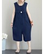 Pockets Button Solid Color Sleeveless Jumpsuit