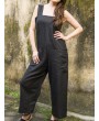 Side Pockets Wide Straps Solid Color Jumpsuit