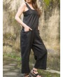 Side Pockets Wide Straps Solid Color Jumpsuit