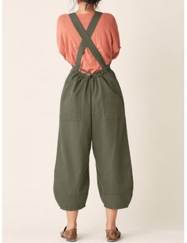 Bib Cargo Pocket Drawstring Overalls Jumpsuit