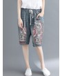 Ethnic Print Patchwork Drawstring Waist Jeans For Women