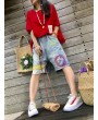 Embroidery Elastic Waist Wide Leg Shorts Denim