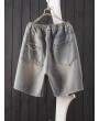 Geometric Embroidery Patch Ripped Short Jeans For Women